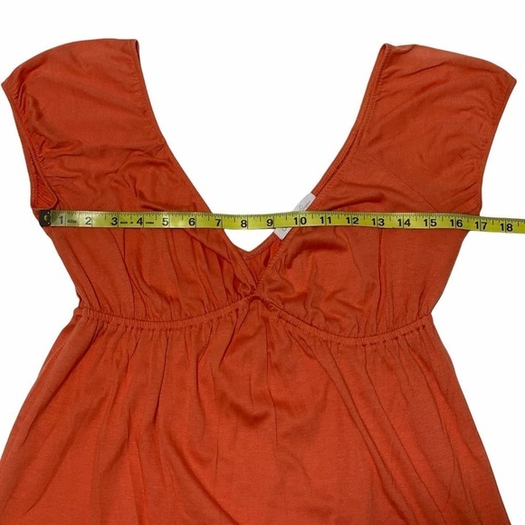 CHARLOTTE Russe Burnt Orange Short Puff Sleeve V-Neck Peasant Blouse Large - Picture 7 of 11